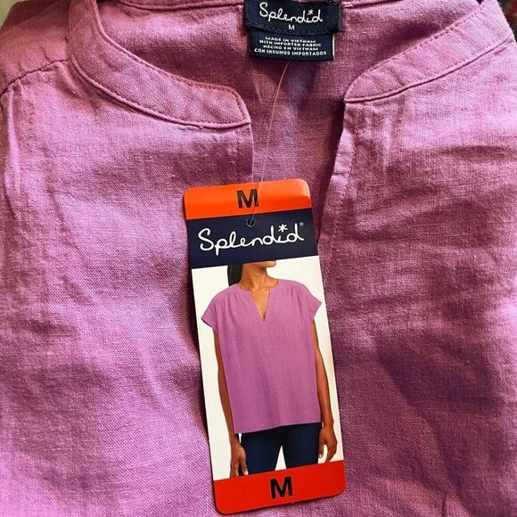 Splendid Linen Blouse Medium Ladies’ Top Shirt Purple NWT V-Neck Loose Fit Soft - Picture 7 of 11
